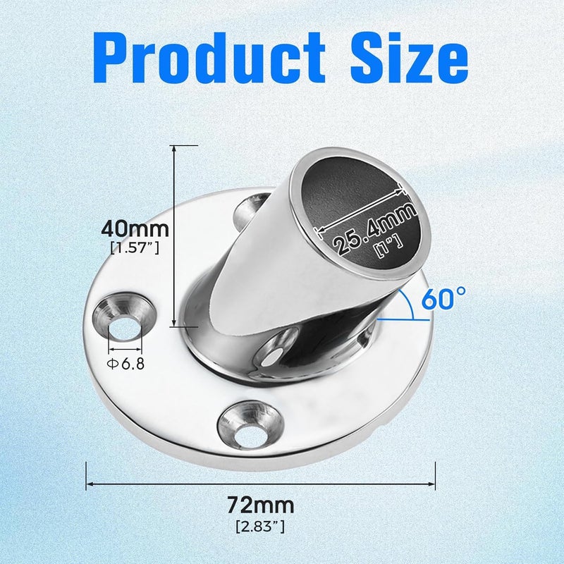 DRELD Heavy Duty Marine Boat Handrail Round Base for 60 Degree 7/8 inch, Stainless Steel Round Base Boat Hand Rail Fitting Tube for Rowing Boats Yachts - Image 2